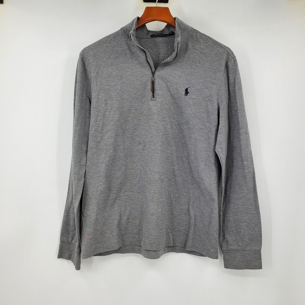 Polo Ralph Lauren Mens Large Grey 100% Cotton Pique Quarter Zip Pullover Shirt